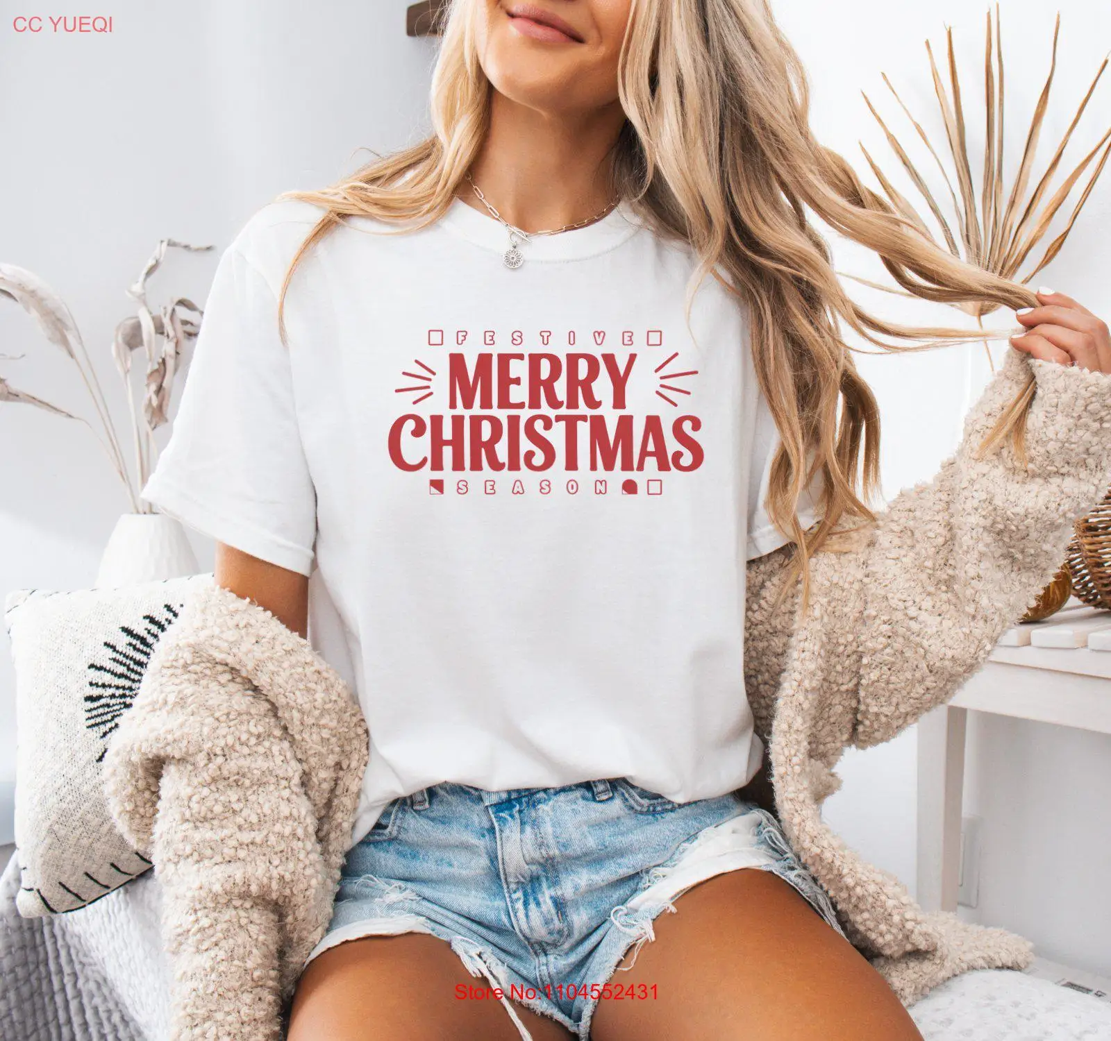 

Festive Merry Christmas Season T Shirt Cute Holiday Seasonal Party Outfit long or short sleeves