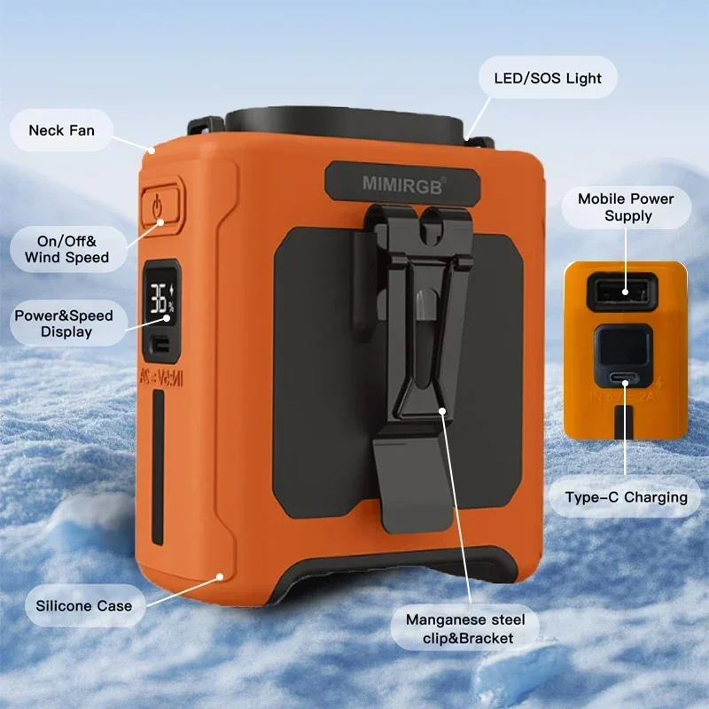 

Портативный поясной вентилятор 10000 мАч, 5 скоростей, регулируемый охлаждающий вентилятор со светодиодной подсветкой, подходит для путешествий на открытом воздухе, кемпинга, подарок, мини-вентилятор