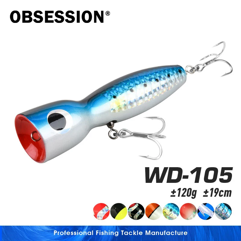 

OBSESSION WD105 120г Деревянная приманка-поппер ручной работы для поверхностной ловли, плавающая, для троллинга, глубоководная, для GT-рыбалки