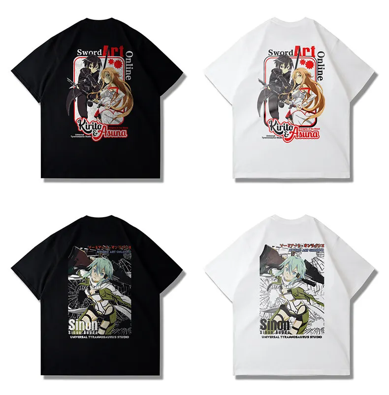 Anime SAO Sword Art Online Kirito Asuna Asada Shino Cosplay Short Sleeve T Shirt Women Men Aesthetic Graphics Tshirt Cotton Tees