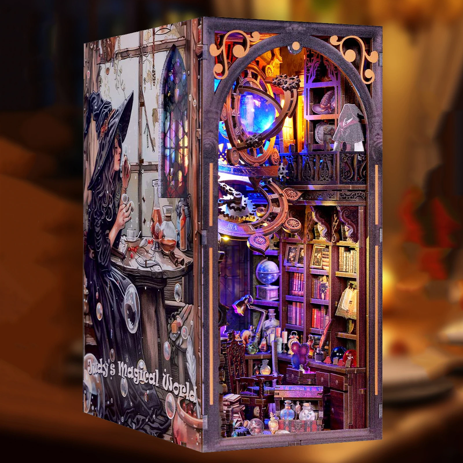 DIY Boekenhoekje Houten Miniatuur Model Kits Judy's Magische Wereld Boekensteun 3D Puzzel met LED Licht voor Vrienden Verjaardagscadeautjes