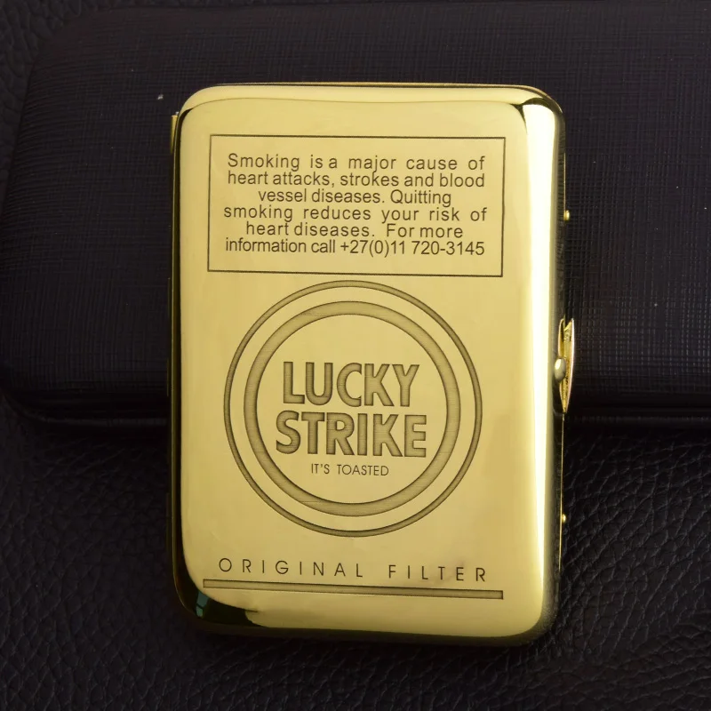 Pure Copper Cigarette Case CAMEL Lucky Strike Double-sided Carving Anti-Pressure Portable 16 Sticks Storage Box for Smoking