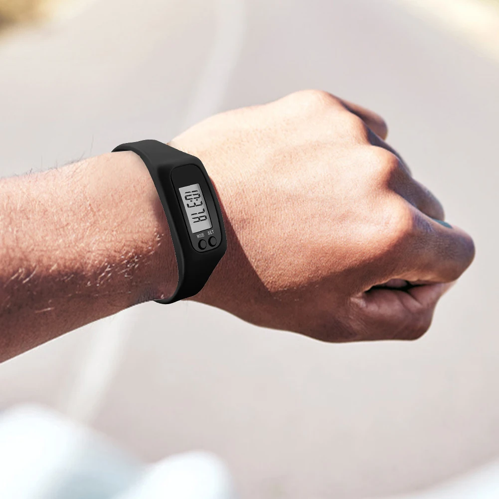 LED Pedometer Bracelet Walking Running Pedometer 12/24H Time Display Silicone Step Tracker Fitness Watch for Outdoor Sports