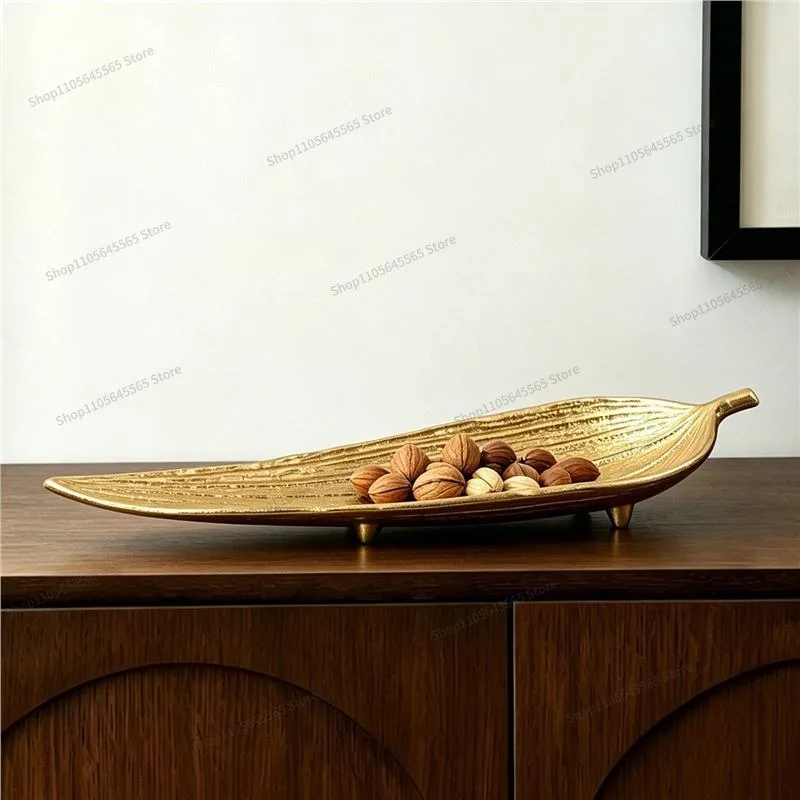 For Light Luxury Leaf Shaped Metal Fruit Plate Sample Room Living Room Tea Table Storage Tray Creative Decorative Tray Ornament