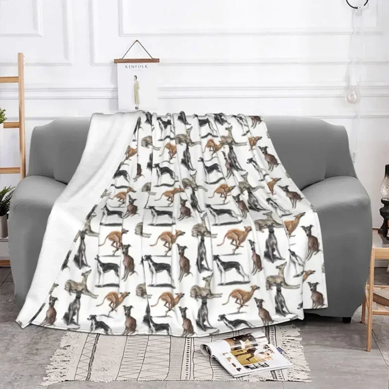 The Whippet coperta morbida flanella in pile Warm Greyhound Sighthound coperte per cani per biancheria da letto per ufficio copriletti per divani