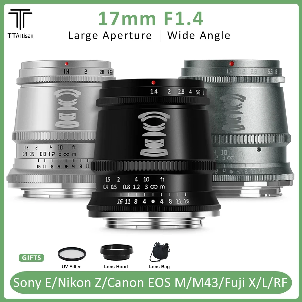 TTArtisan 17mm F1.4 APS-C Manual Focus Prime Fixed Portrait Lens for Sony E Fujifilm XF M4/3 Canon EOSM Nikon Z Mount Cameras