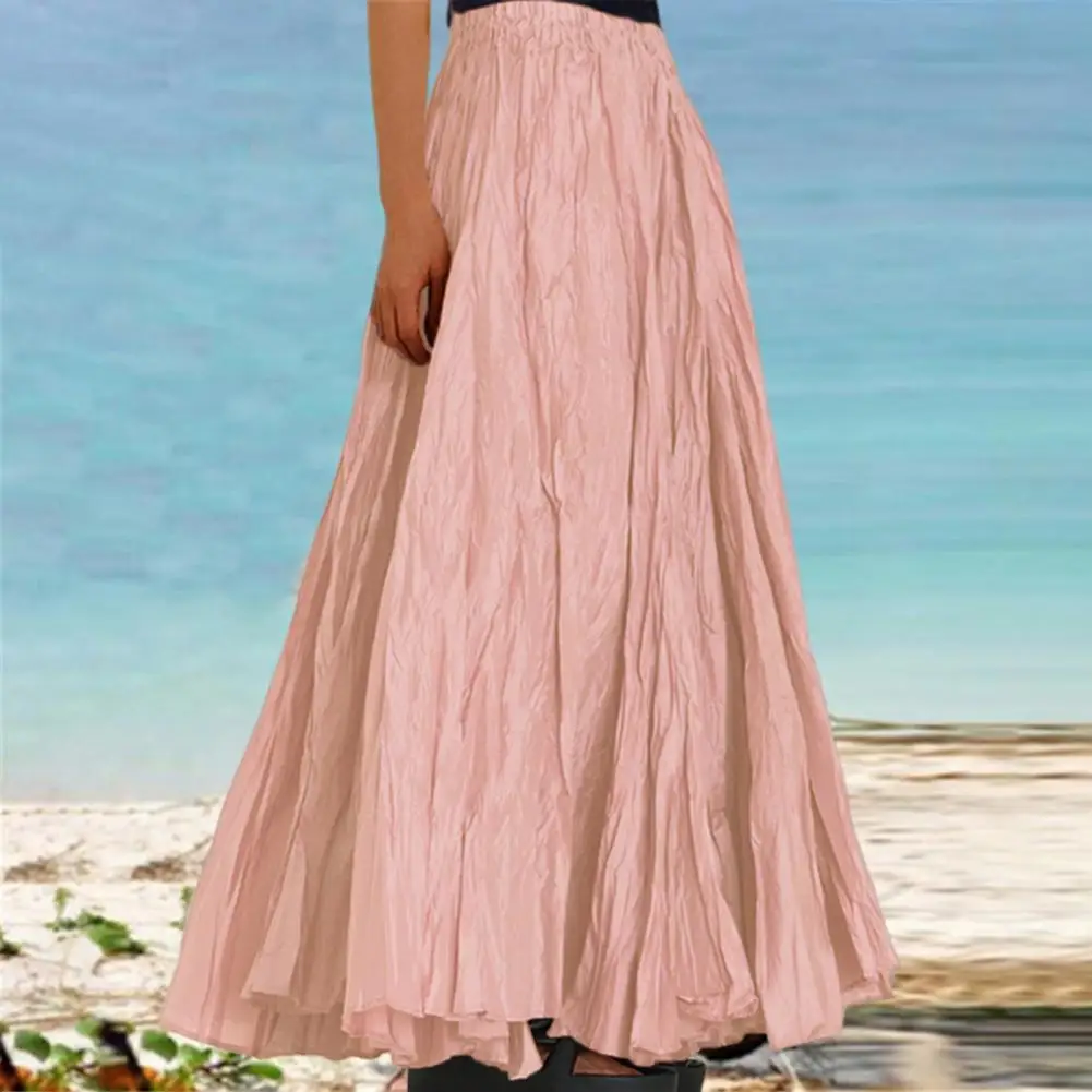 

Versatile Maxi Skirt Elegant High Waist Pleated Maxi Skirt for Women Solid Color A-line Ankle-length Skirt with Hem for Work