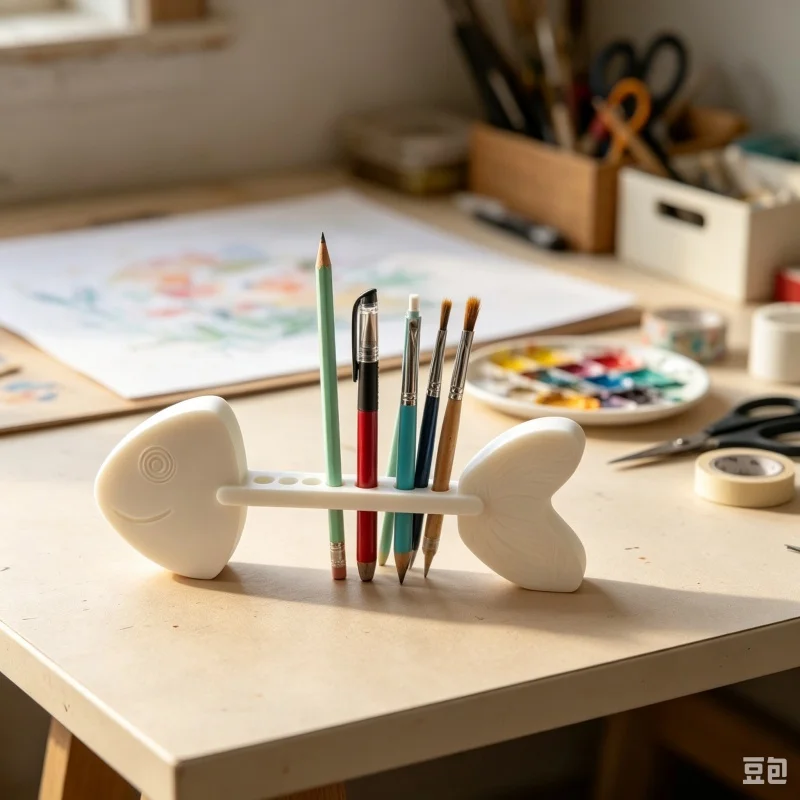 3D Printed Fish‑Shaped Pen Holder, Plastic Creative Fish Skeleton Pencil Organizer, Unique Desk Stationery Storage Desktop Decor