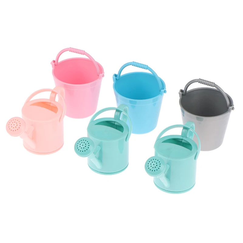 1/2 قطعة دلو مصغر من البلاستيك لمنزل الدمى نموذج سقي النباتات أداة ديكور حديقة المنزل لعبة أطفال أثاث مصغر - 3