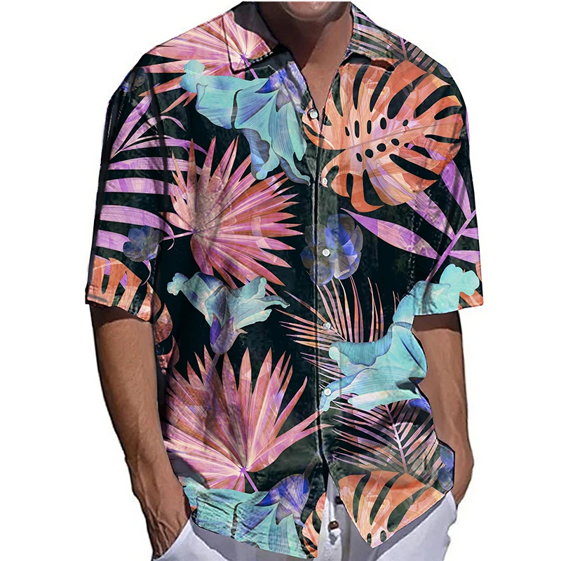 2022 Men Clothes Cuban Collar Shirts Hawaiian Shirt Coconut Tree Sunset 3d Print Male Shirt Ocersize Tops Beach Male Clothes