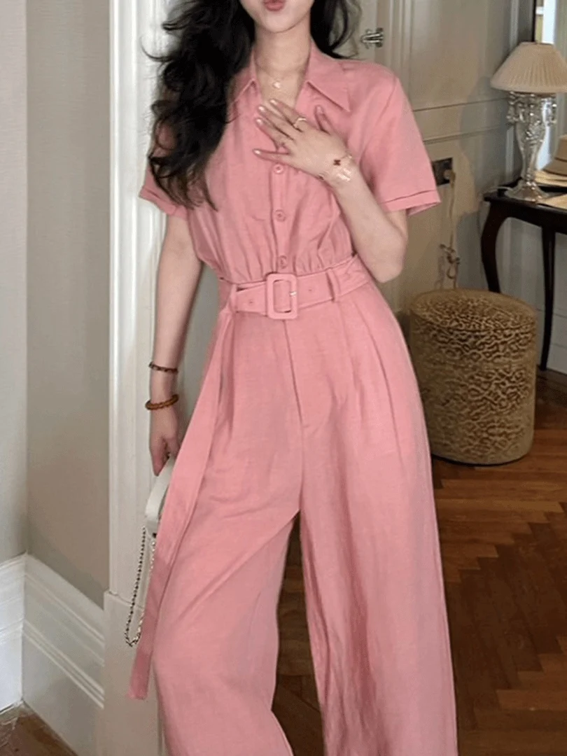 

Laid-back Loose Women's Romper Summer Design Wide Leg Casual Loose Waist Slimming Short Sleeve Onesie Comfortable High Waist
