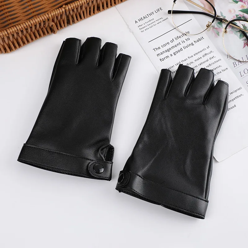 Women Long Chain Rivet Stage Performance Pole Dance Half Finger Leather Gloves Fashion Personality Sexy Nightclub Punk Cosplay