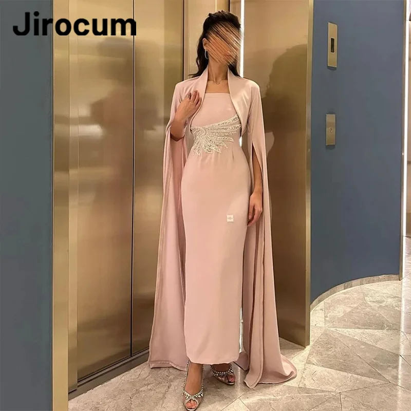 Jirocum Saudi Arabia Elegant Mermaid Prom Dresses Women's Strapless Beaded Evening Dresses Ankle Wedding Formal Occasion Dress