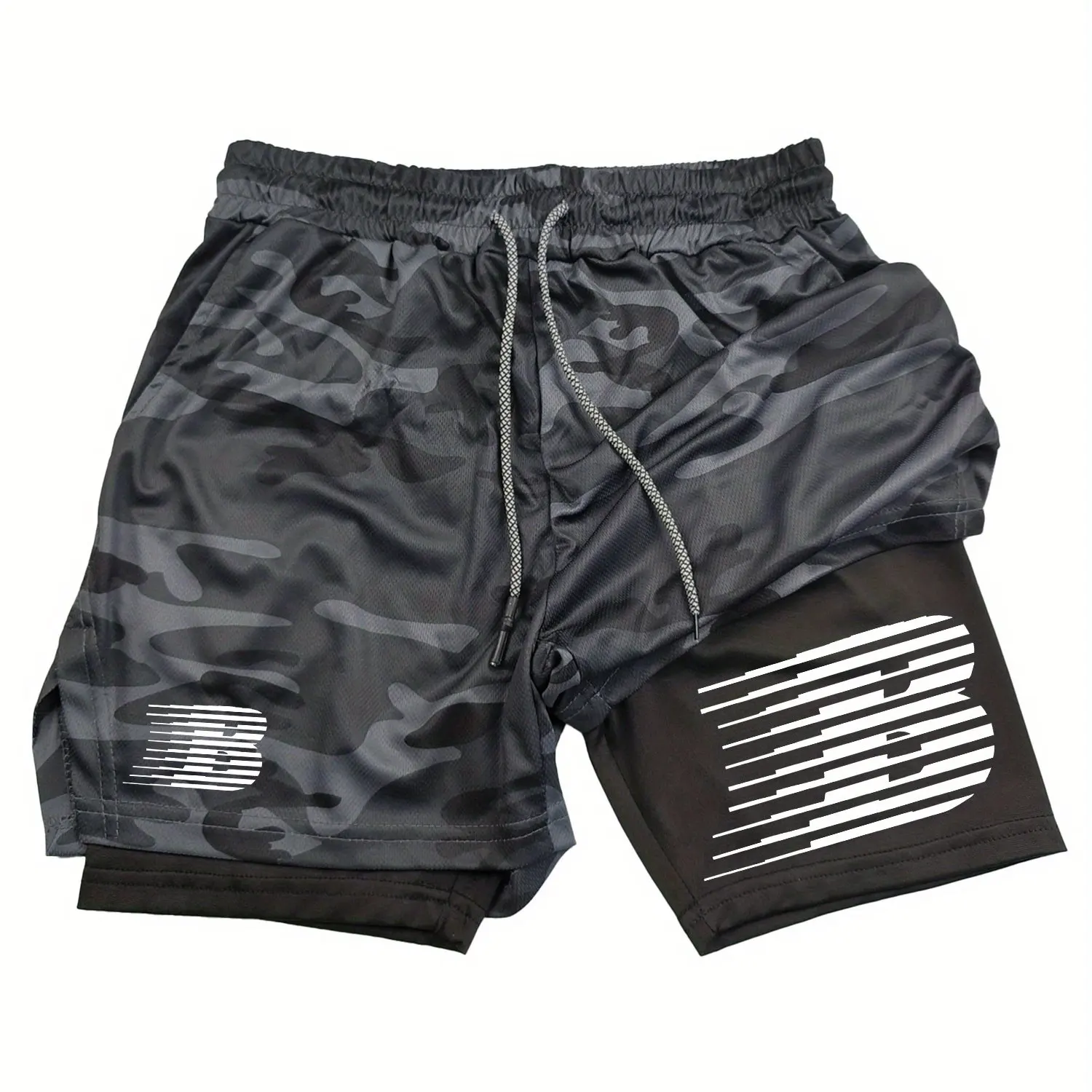 Men's double-layer running compression shorts, quick drying training yoga gym sportswear, fitness shorts