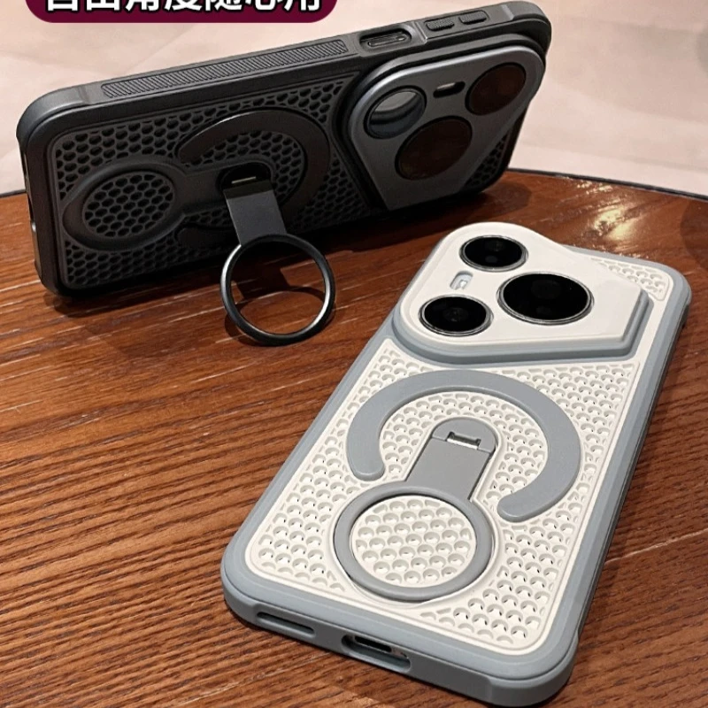Etui magnetyczne 360 do Huawei Pura 90s Pro Max Pura 80 Ultra Pura70 Pro+ °   Pierścień z otworami w kształcie plastra miodu, odprowadzający ciepło, powłoka PC o dotyku skórzanym. — zdjęcie produktu 3