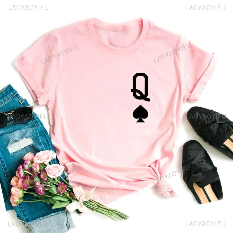 Magliette da donna con stampa Queen of Spades maglietta Casual in cotone divertente per Lady Yong Girl Top Tee Hipster Summer All-Match Top Clothes