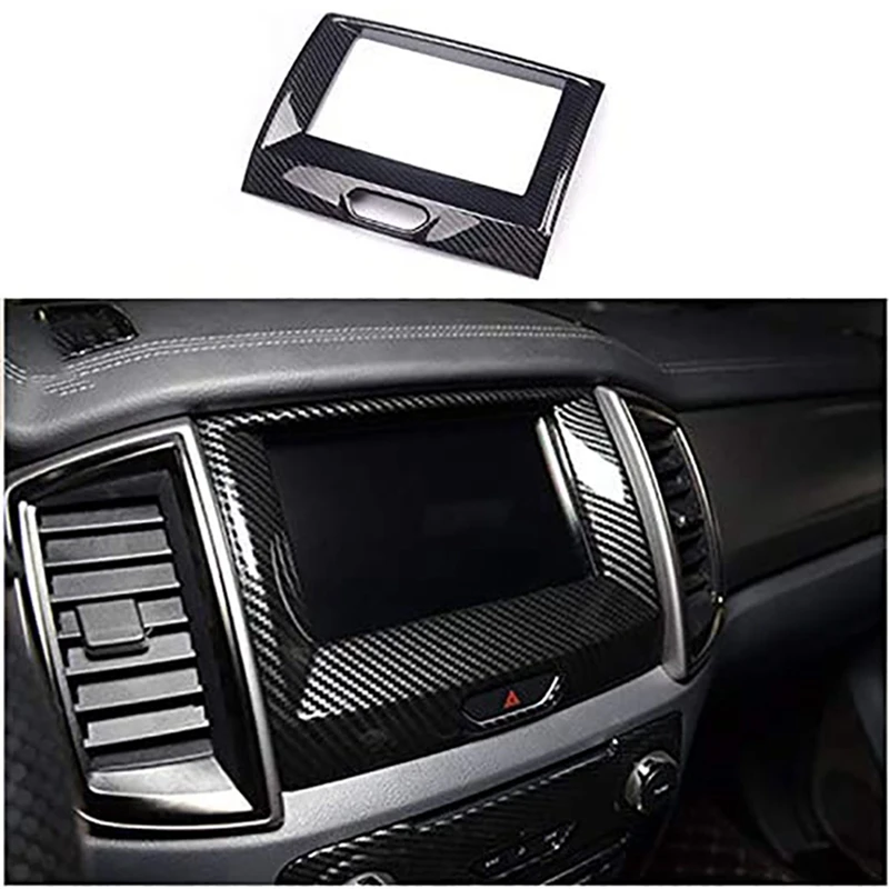 2X For Ford Ranger Everest Endeavor 2015+ Carbon Fiber Inner Center Navigation Cover Trim Frame Decorator Accessories