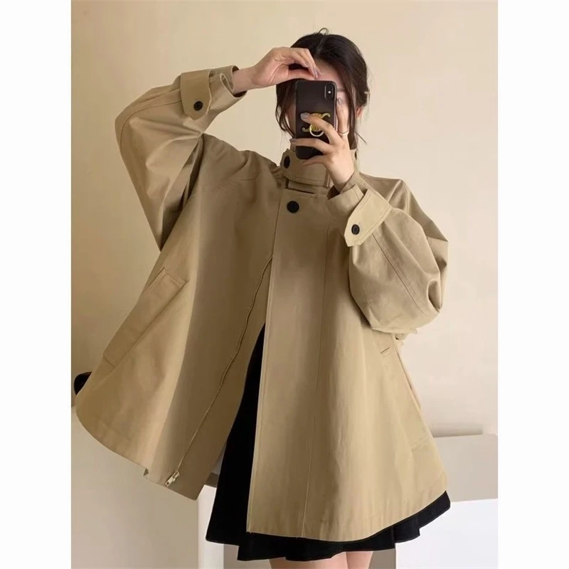 

Повседневная свободная куртка с воротником-стойкой для женщин, однобортное однобортное универсальное пальто с длинными рукавами, уличное осеннее многослойное пальто для работы