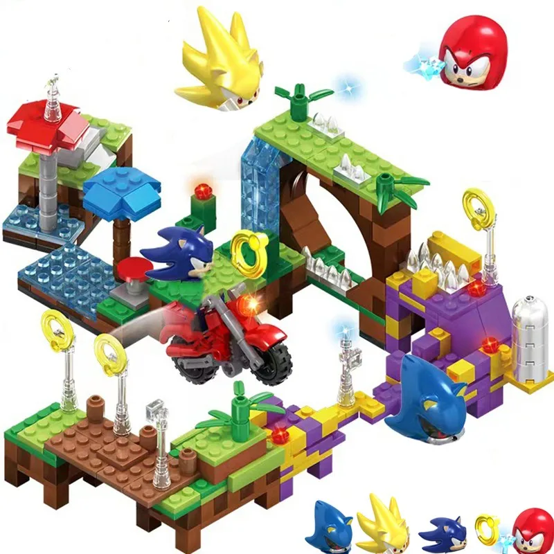 420 piezas de bloques de construcción del juego Sonic Pop, modelo Green Hill Zone 4 en 1, juguetes de ladrillos para niños, regalos de Navidad