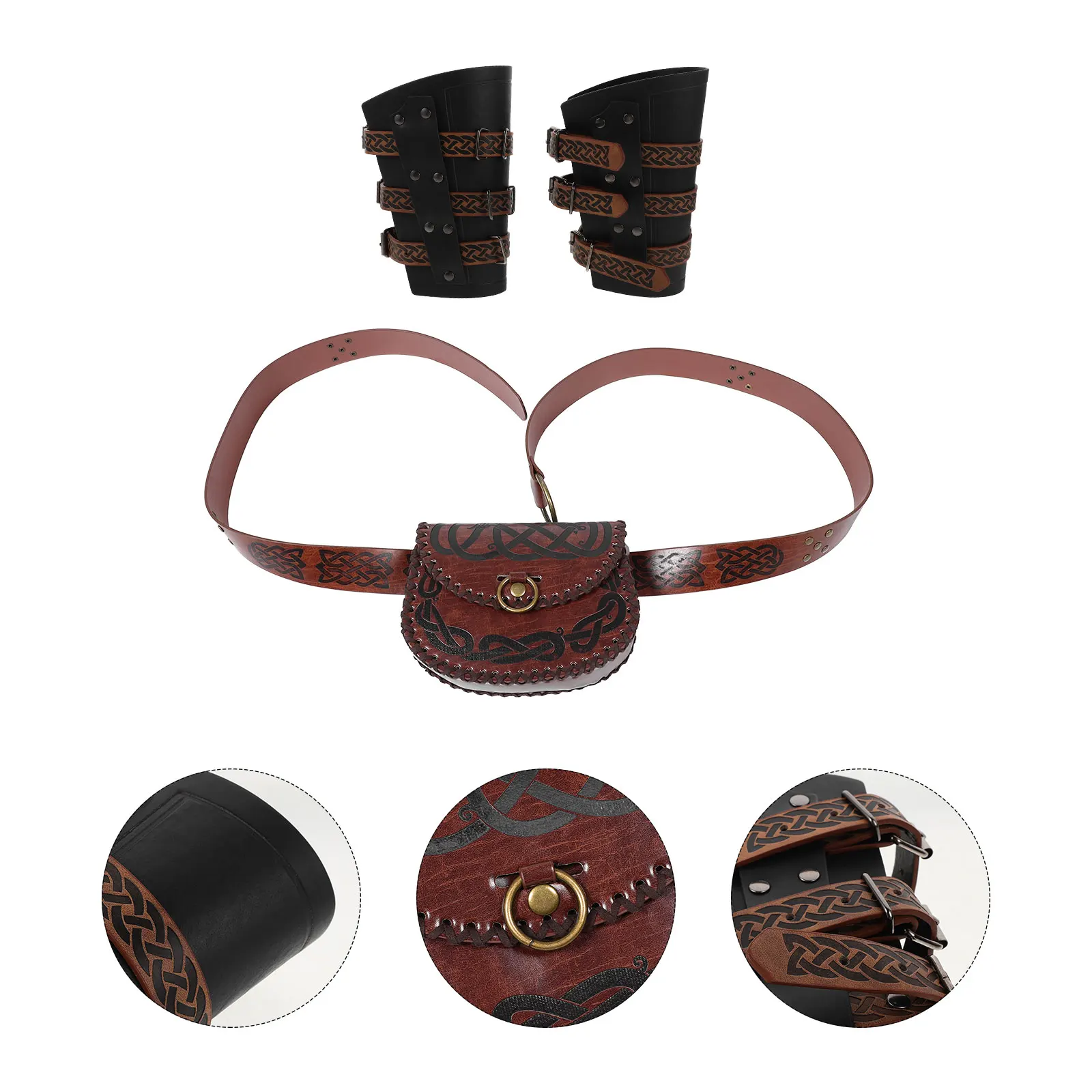 

3pcs Pu Medieval Belt Bag Fanny Pack Waist Pouch Arm Bracers Wrist Guards For Halloween Viking Cosplay Renaissance Festival