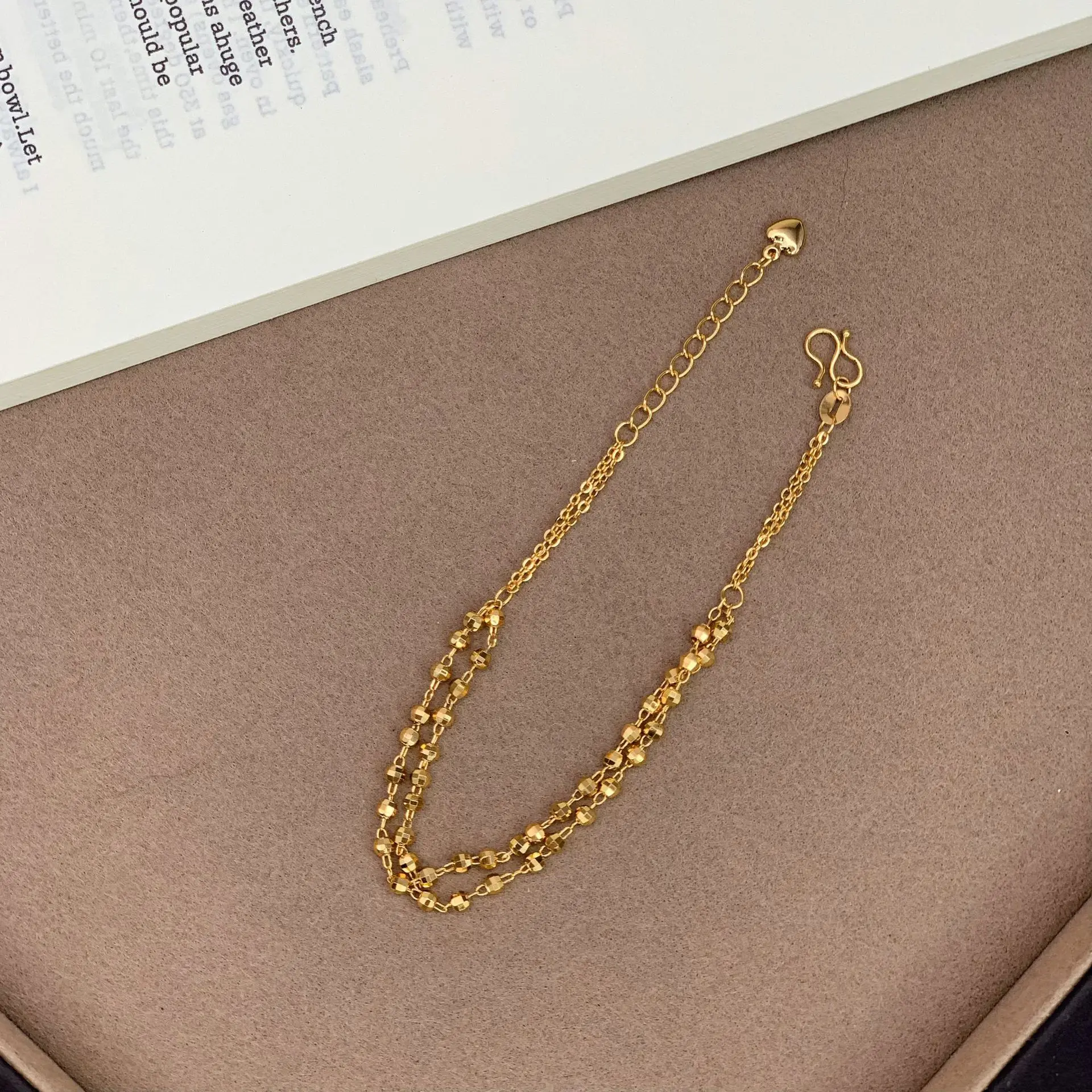 2026 24K Real Gold Plated Long Lasting Color Luxury Delicate Elegant Double Layer Shiny Disco Bead Tiny Gold Chip Bracelet for W