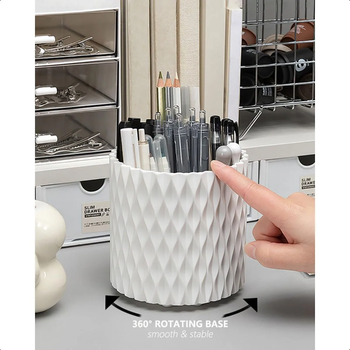 Portapenne girevole per scrivania Organizzatore da scrivania bianco unico a 5 slot Forniture e accessori da scrivania estetici per penna da donna e ragazza