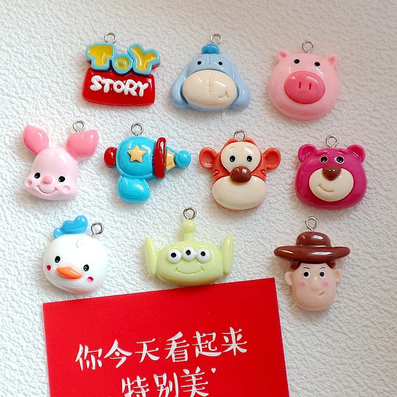 10PCS Cartoon Character Resin Pendant Colorful Cute Woody Toy Story Dangle DIY Necklace Bracelet Earrings Keychain Accessories