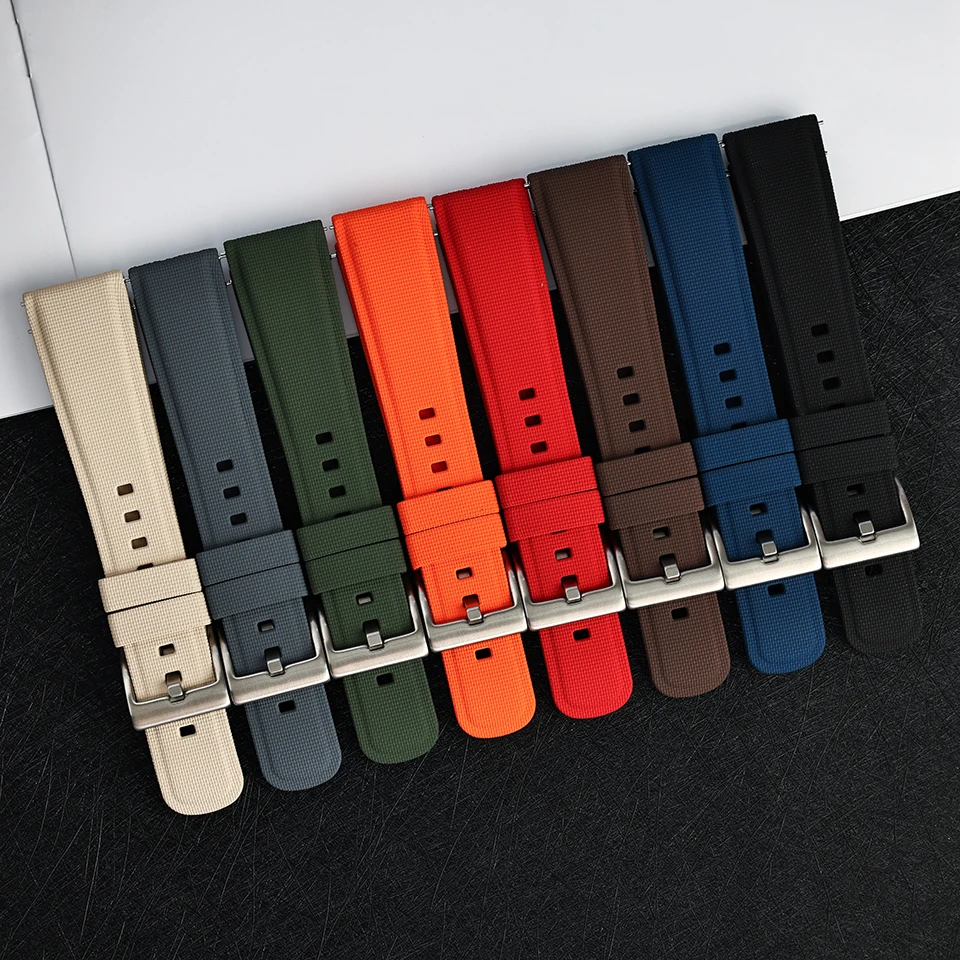 Quick Release FKM Rubber Watch Strap Adjustable Width 18mm/19mm/20mm/21mm/22mm/23mm/24mm for Men's WatchBand Sports Watch Belt