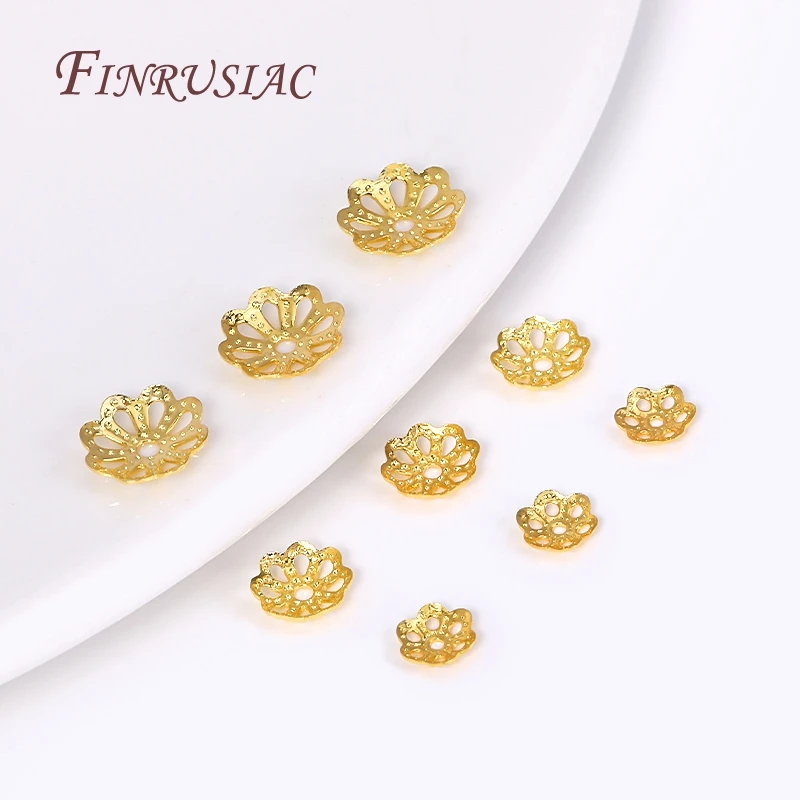 5/6/8mm 18K Gold Plated Brass Filigree Bead Caps Flower Cap For Beads DIY Beading Jewelry Making Supplies 50/100 pcs Wholesale