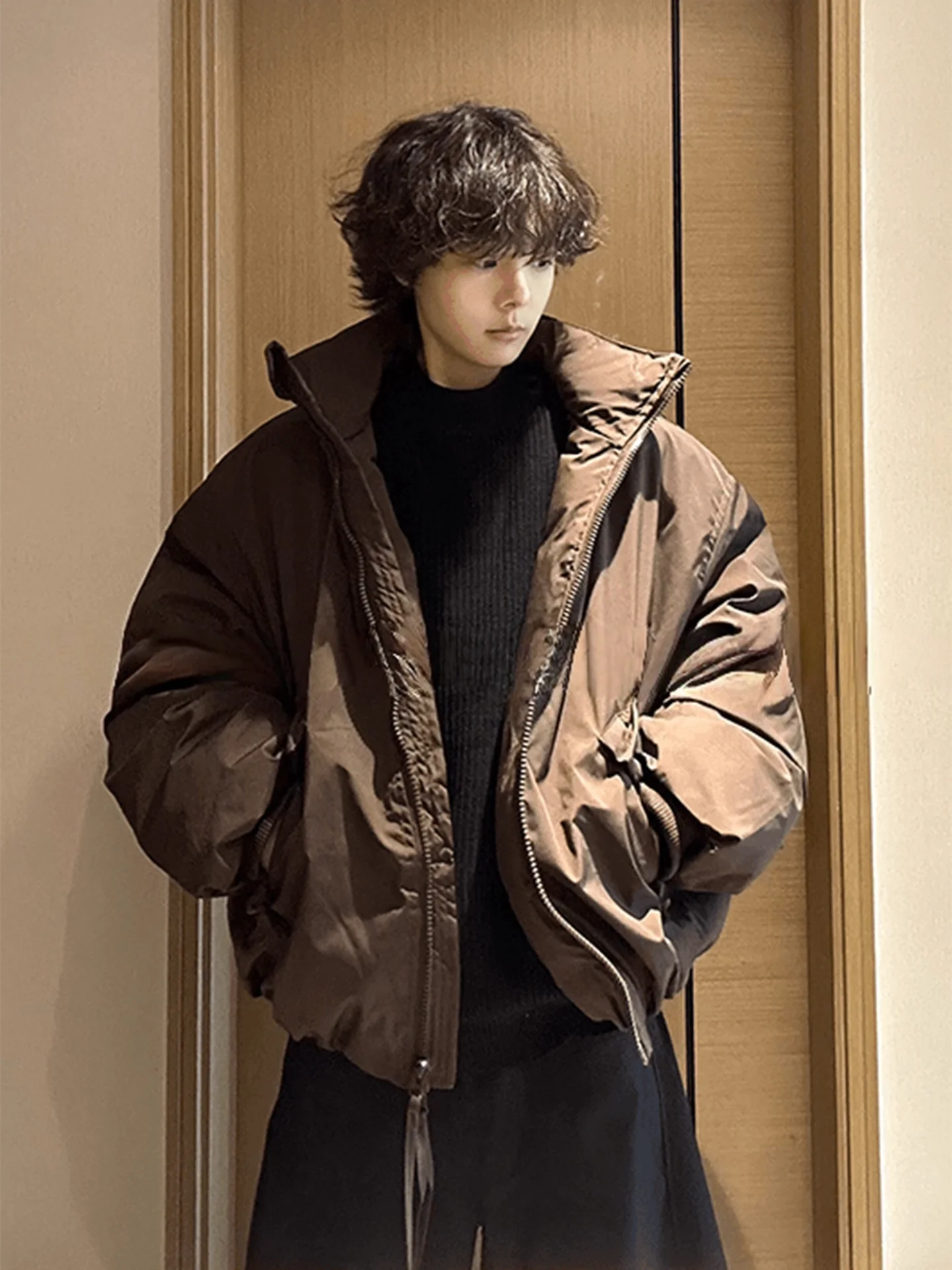

Cé Brown Thiened Cotton Men's Winter Flight Jaet Tee-Proof American Sle ort Coat Versatile Cotton Outerwear