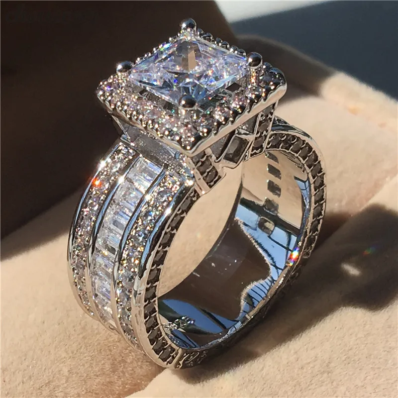 Vintage Ring Princess Cut 3ct 5A Zircon Sona Cz 925 Sterling Silver Engagement Wedding Band Rings for Women Men Gift