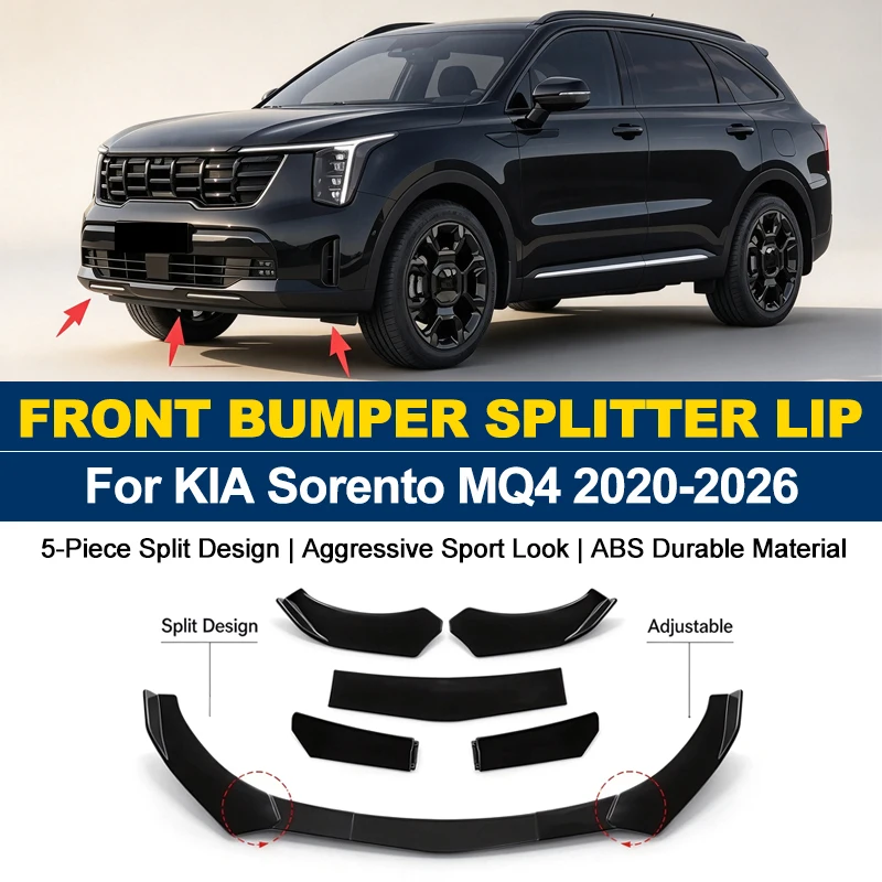 5Pcs ABS Front Bumper Canard Lip Splitter Spoiler Body Kit For KIA Sorento MQ4 2020-2026 2021 2022 Car Styling Tuning Accessory