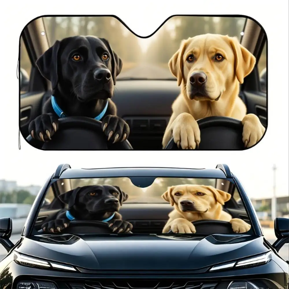 Labrador Golden Retriever Riding Theme Car Windshield Sunshade Foldable Front Sun Visor Protect Car Interior