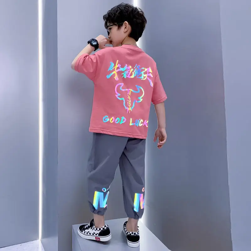 

3-12T Teen Boys Summer t-shirt + Shorts Set 2022 New Fashion Reflective Boy Clothes kid Baby 2pcs Suit Outfits