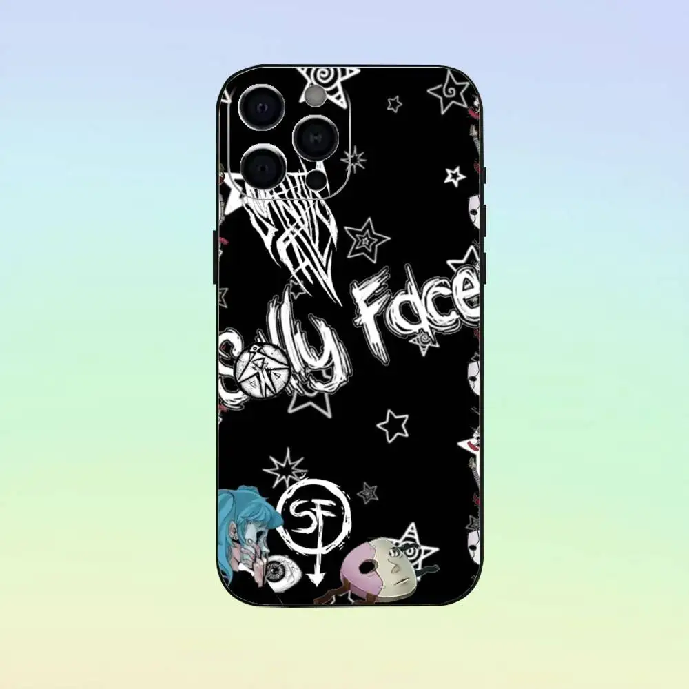 حافظة هاتف صغيرة مضادة للصدمات كارتونية S-Sally Face SF لهاتف iPhone17,16,15,14,13,12,11 Plus، Pro Max غطاء أسود ناعم