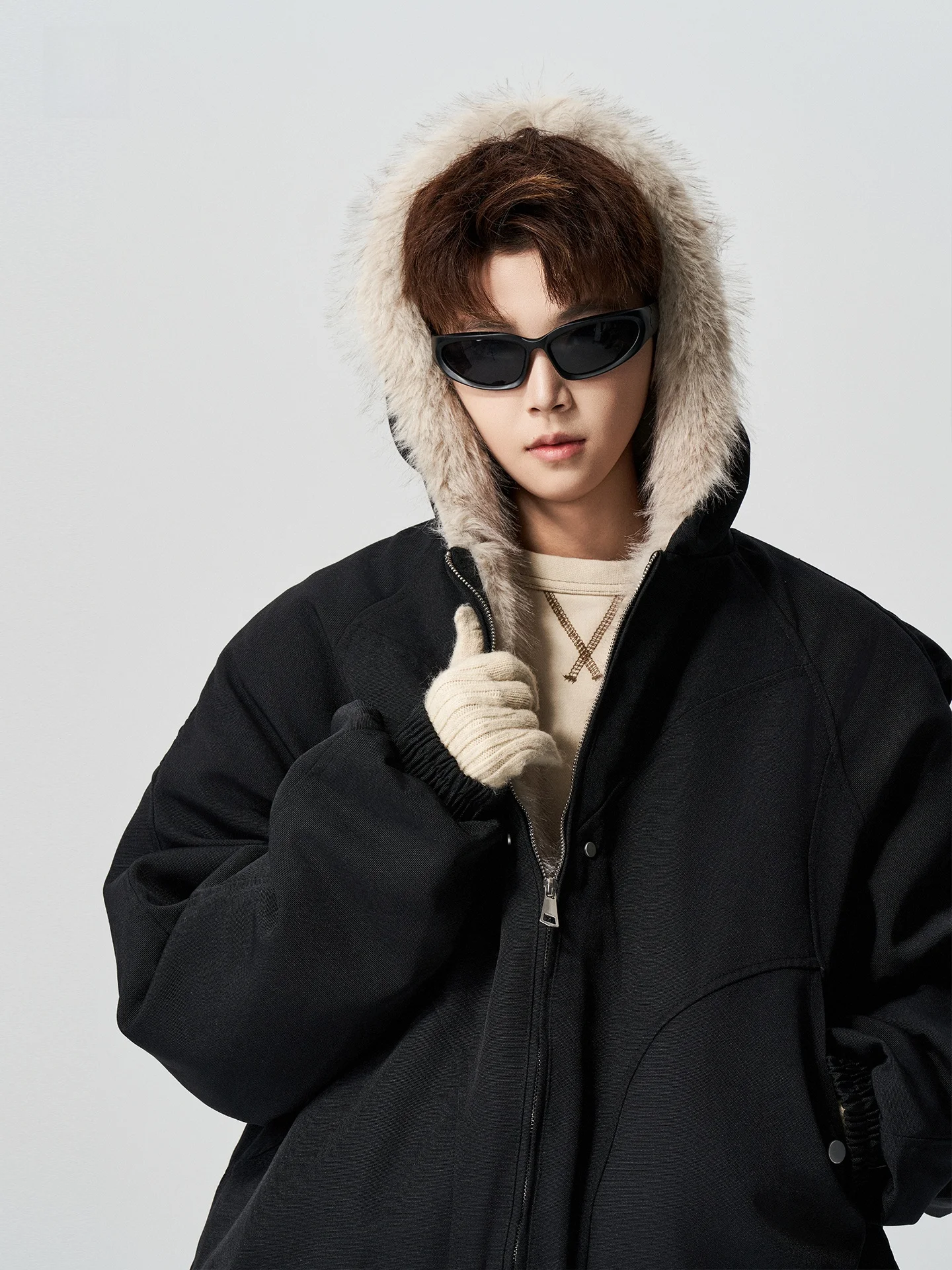 Thiened Jaet de algodón para hombre, abrigo cálido holgado de invierno con cuello de piel de ante para parejas, marca de moda americana, águila de montaña