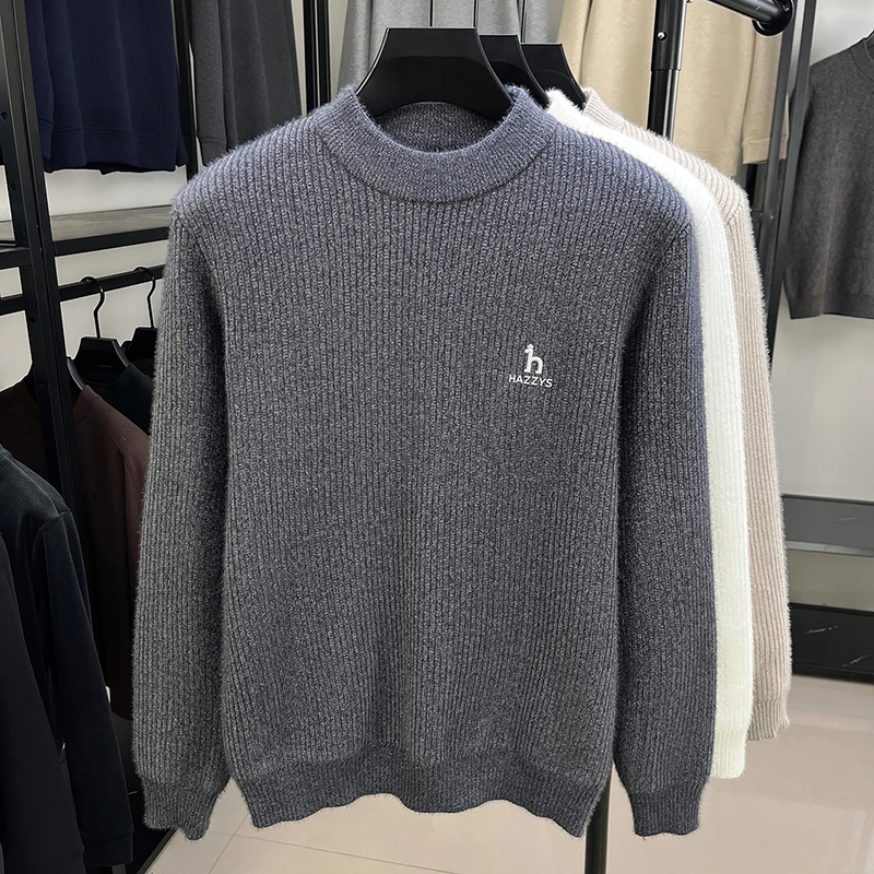 Sweater Rajut Pria Kasual Hangat Motif Bordir Kerah Bulat Gaya Mewah Ringan Musim Gugur dan Musim Dingin 2025