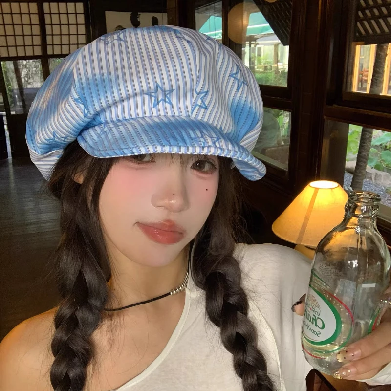 

Дофамин модные постепенные изменения милые звездные полосатые береты с принтом Y2K весна осень путешествия универсальные элегантные шапки художника женские