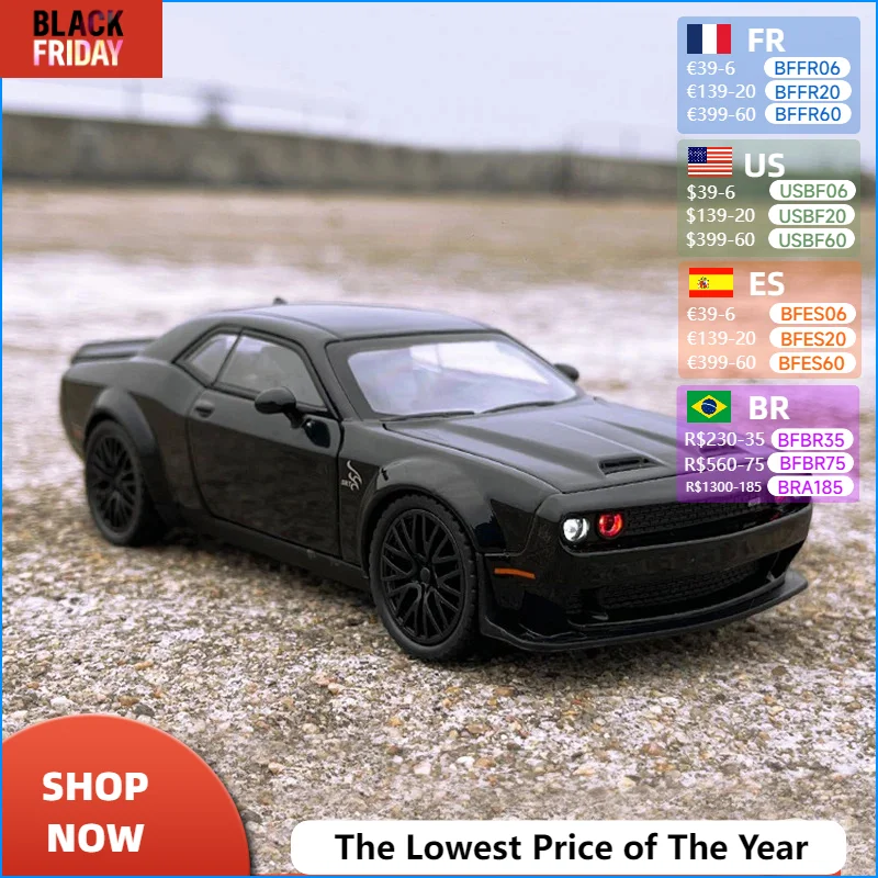 1:32 Alloy Dodge Challenger SRT Musle Car Model Diecasts Metal Sports Car Model Simulation Sound Light Collection Boys Toy Gift