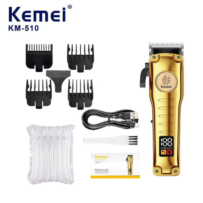Kemei-máquina para cortar cabello eléctrica para hombre, cortadora de pelo inalámbrica profesional, recortadora de ajuste de precisión, KM-510 con pantalla LCD