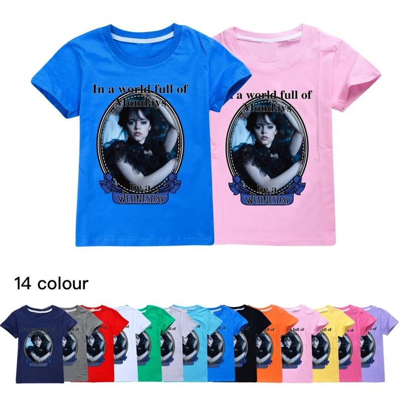 

Wednesday Addams Printing Kids Girls T shirt For Boys Summer Children Short Sleeve Casual Cotton Tees Tops Fashion Baby Clothing