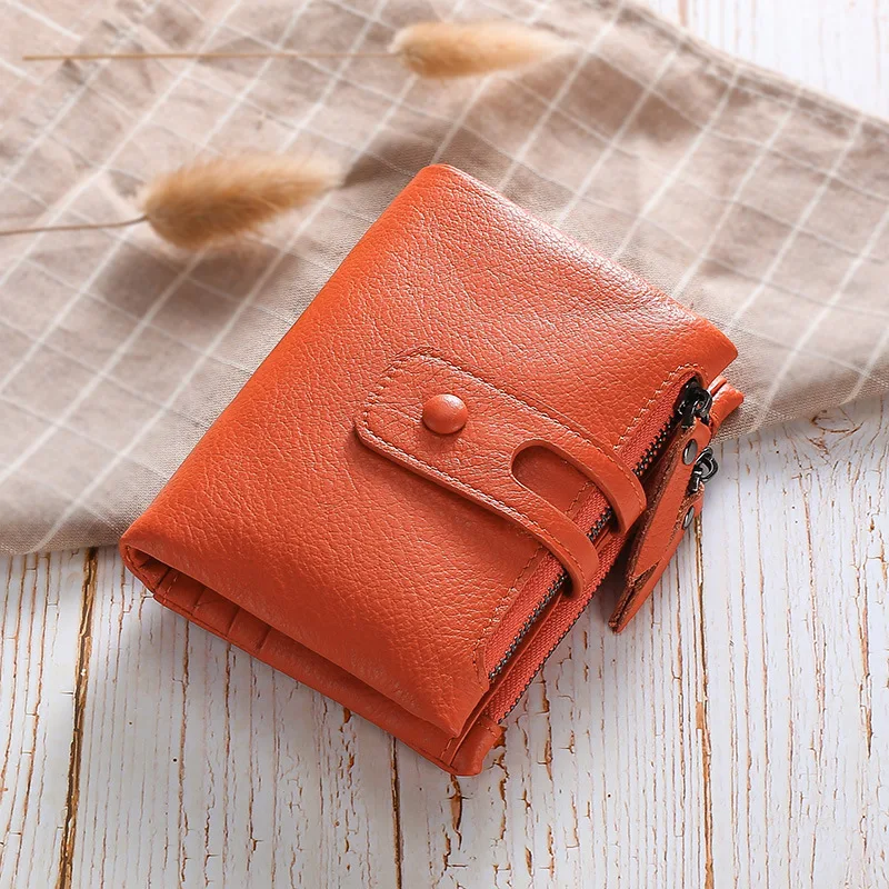 RFID Short Genuine Leather Wallet Women Credit Card Holder Purse Ladies Mini Cow Leather Clutch