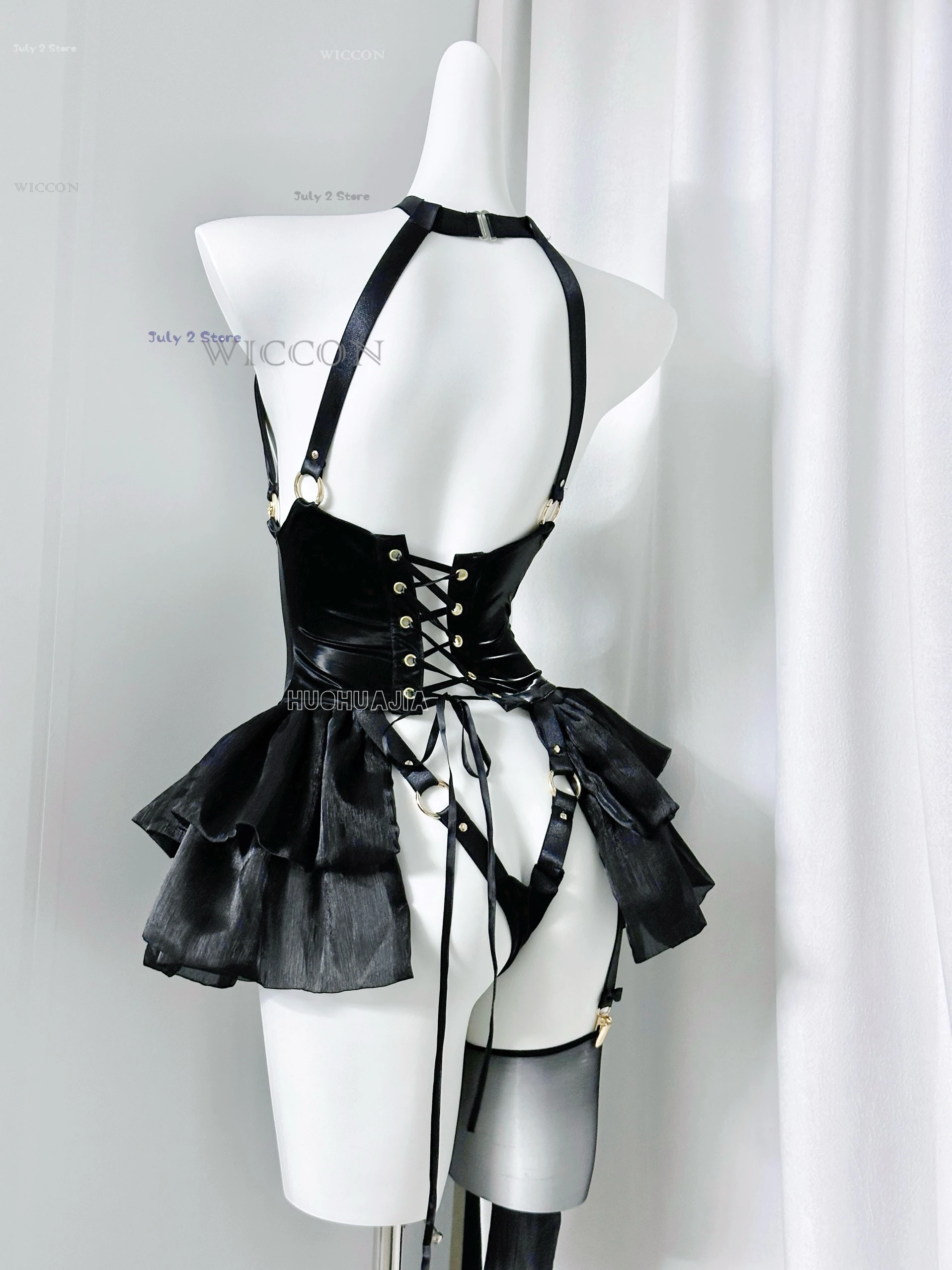 Sexy Dark Reign Maid Cosplay Costume Sexy Detachable Leather Leotard Elastic Bunny Girl Faux Leather Anime Dress For Casino Girl