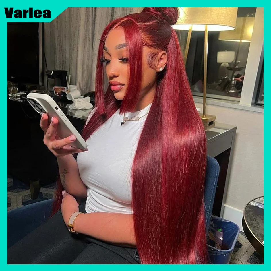 

Varlea Hd Парик шнурка 13x6 Человеческие волосы Прямые 13x4 Hd Парики фронтальной части шнурка Цветные 99j Бордовый парик фронта шнурка человеческих волос Бразильский