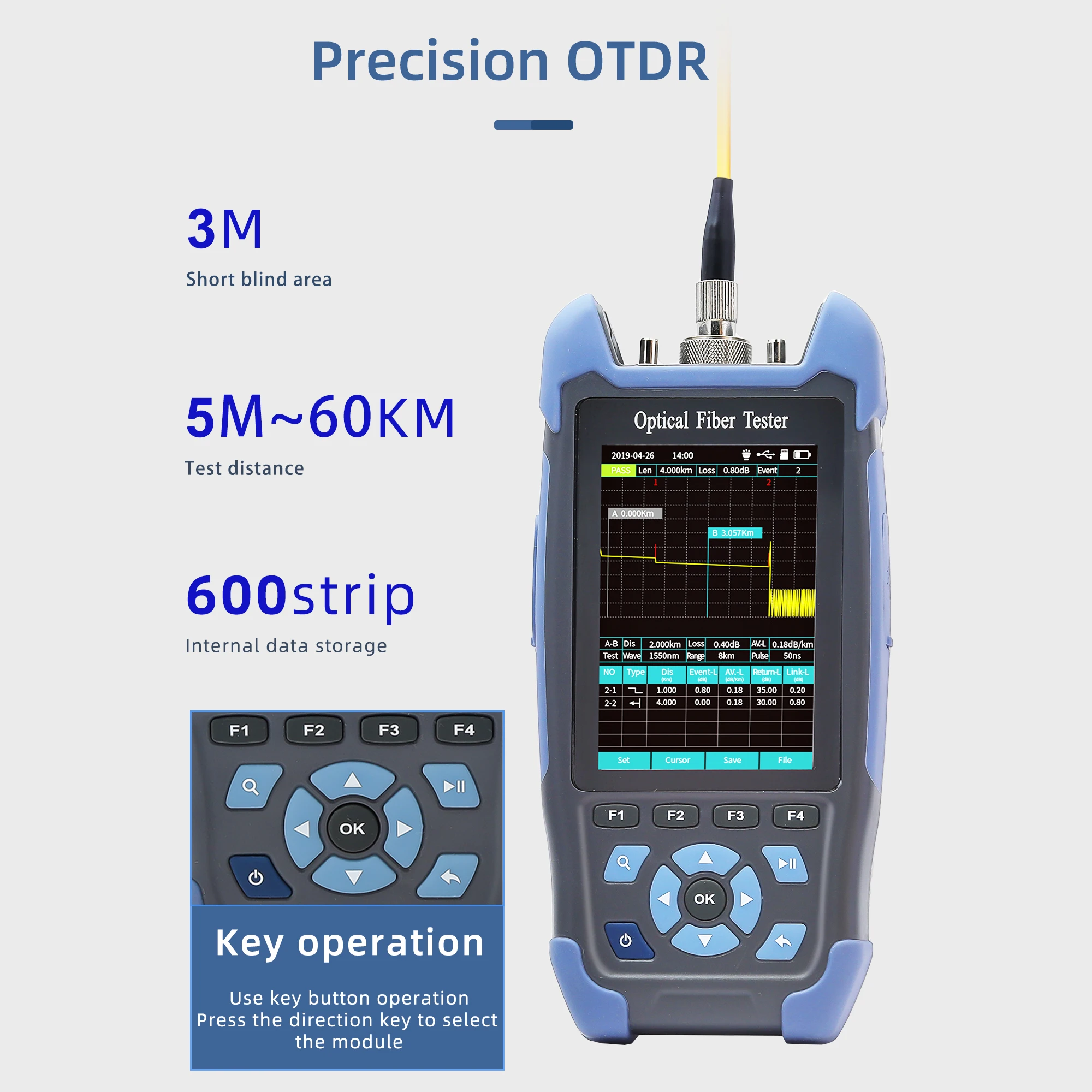 Imagem -05 - Otdr Fibra Óptica Reflectometer Adaptador Funções Vfl Ols Opm Mapa do Evento Rj45 Ethernet Cabo Tester Line Finder sc lc fc st