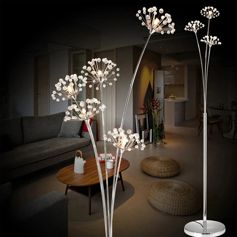 

2024 Modern Simple LED Bedside Lamp Living Room Bedroom Wedding Dress Shop Decor Crystal Study Dandelion Standing Floor Light