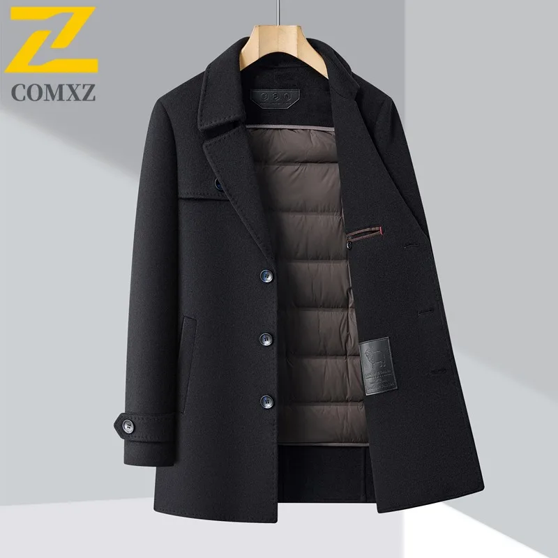 معطف صوف رجالي سميك من COMXZ للعمل في الهواء الطلق سترة مبطنة دافئة من ريش الإوز رحلة ترفيهية سترات شتوية خفيفة