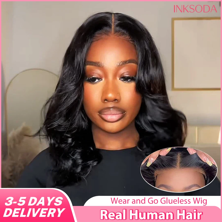 Peluca de cabello humano corto tipo bob sin pegamento con ondas corporales, peluca frontal de encaje HD transparente 5x5, pelucas frontales de encaje de cabello humano natural