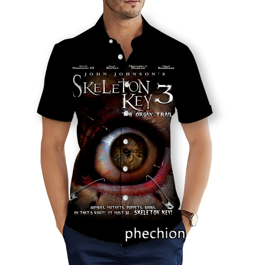 

phechion Summer Mens Short Sleeve Beach Shirts The Skeleton Key 3D Printed Casual Shirts Fashion Streetwear Men Tops X98