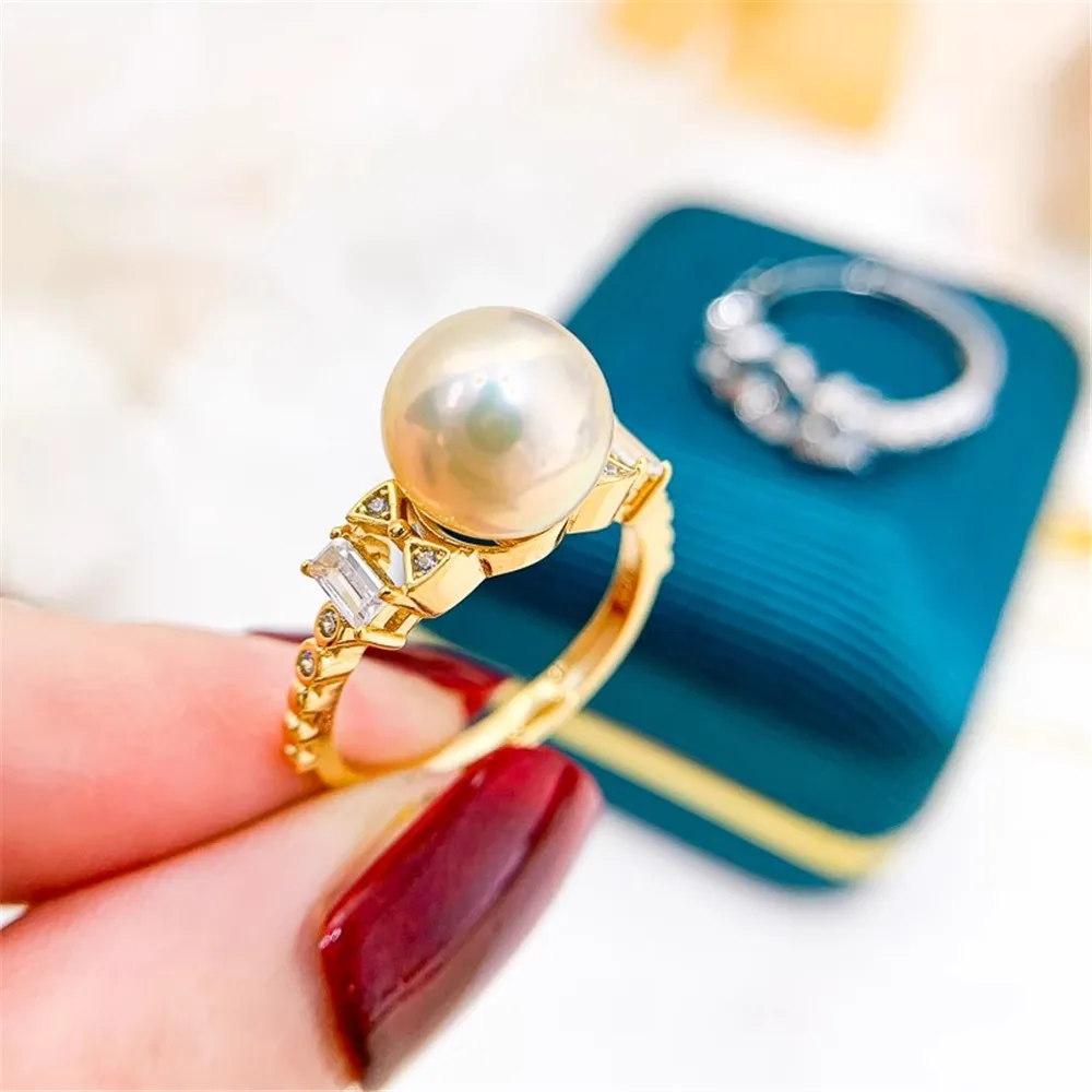 

DIY Pearl Ring Accessories S925 Sterling Silver Ring Empty Set Fashion Edition Ring Silver Set Women's 8-11mm Round Beads Z238